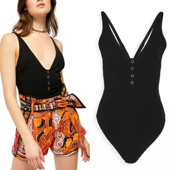 New Free People Intimately FP Larissa Black Bodysuit NWT Small - Picture 1 of 16